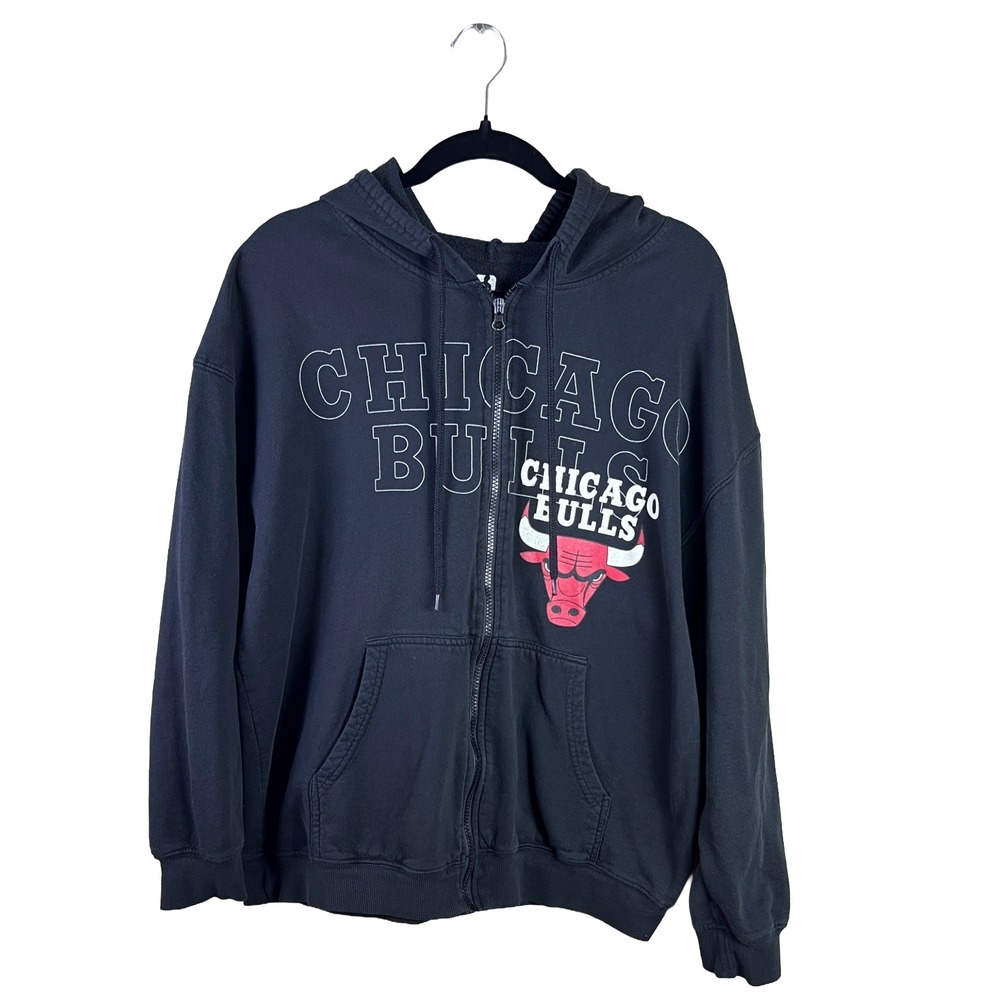 NBA Chicago Bulls Full Zip Hoodie Men XXL Black Streetwear Graphic